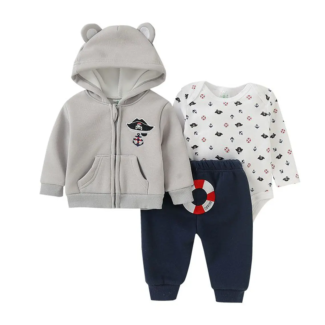 Set Buzo 3 Piezas Forrado 9/12 Meses Gris Pirata 1