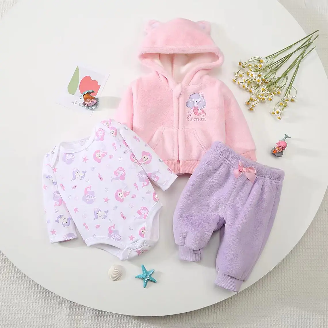 Set Buzo 3 Piezas Plush Forrado 6/9 Meses Sirena 1