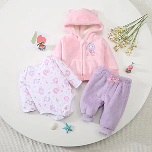 Set Buzo 3 Piezas Plush Forrado 6/9 Meses Sirena