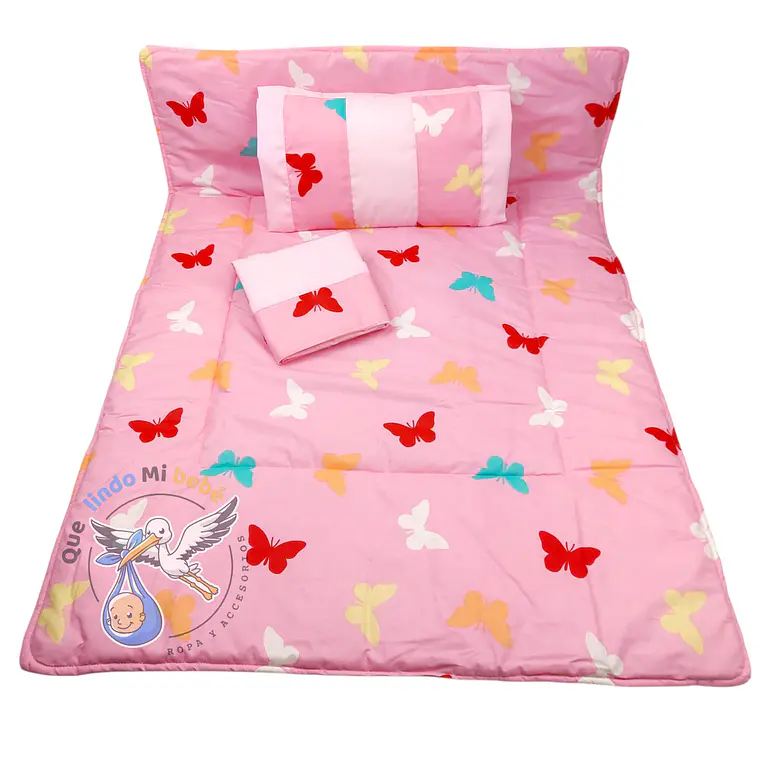 Set Para Cuna Colecho Rosado Mariposas 1