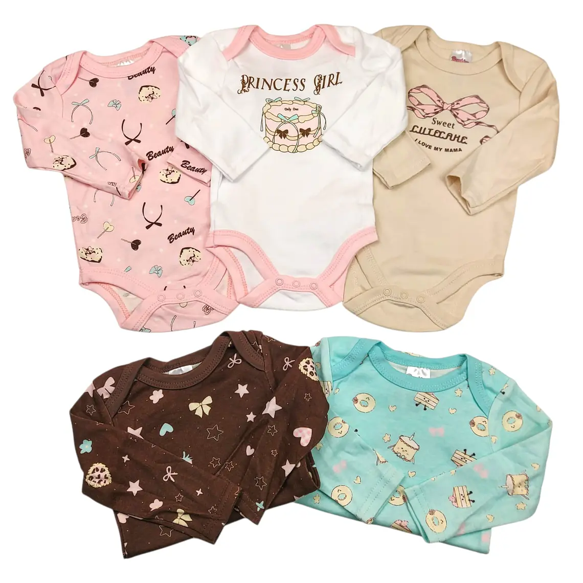 Set 5 Bodys Manga Larga 12/18 Meses Princess Girl 1
