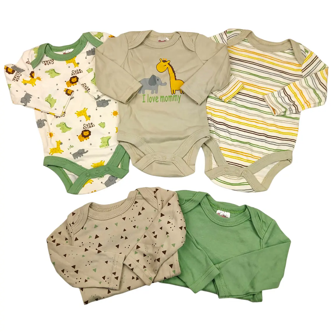 Set 5 Bodys Manga Larga 0/3 Meses Jirafa/Elefante 1