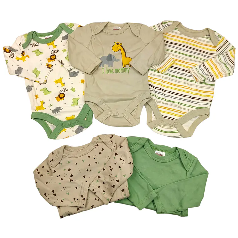 Set 5 Bodys Manga Larga 9/12 Meses Jirafa/Elefante 1