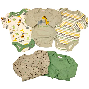 Set 5 Bodys Manga Larga 18/24 Meses Jirafa/Elefante