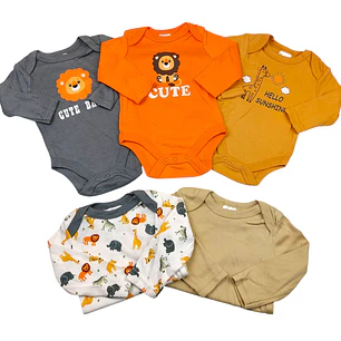 Set 5 Bodys Manga Larga 12/18 Meses León