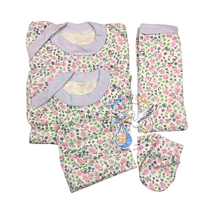 Ajuar 5 Piezas con Diseño Talla 0/3 Meses Lila Floreado