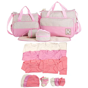Pack Bolso 5 Piezas + Ajuar 18 Piezas 0/3 Meses Rosado