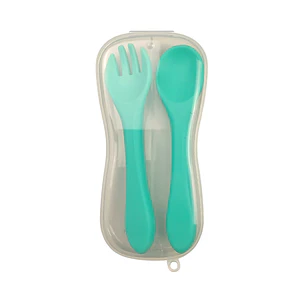 Set 2 Cuchara Tenedor Silicona Verde