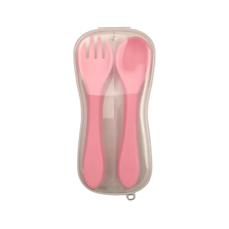 Set 2 Cuchara Tenedor Silicona Rosado 1