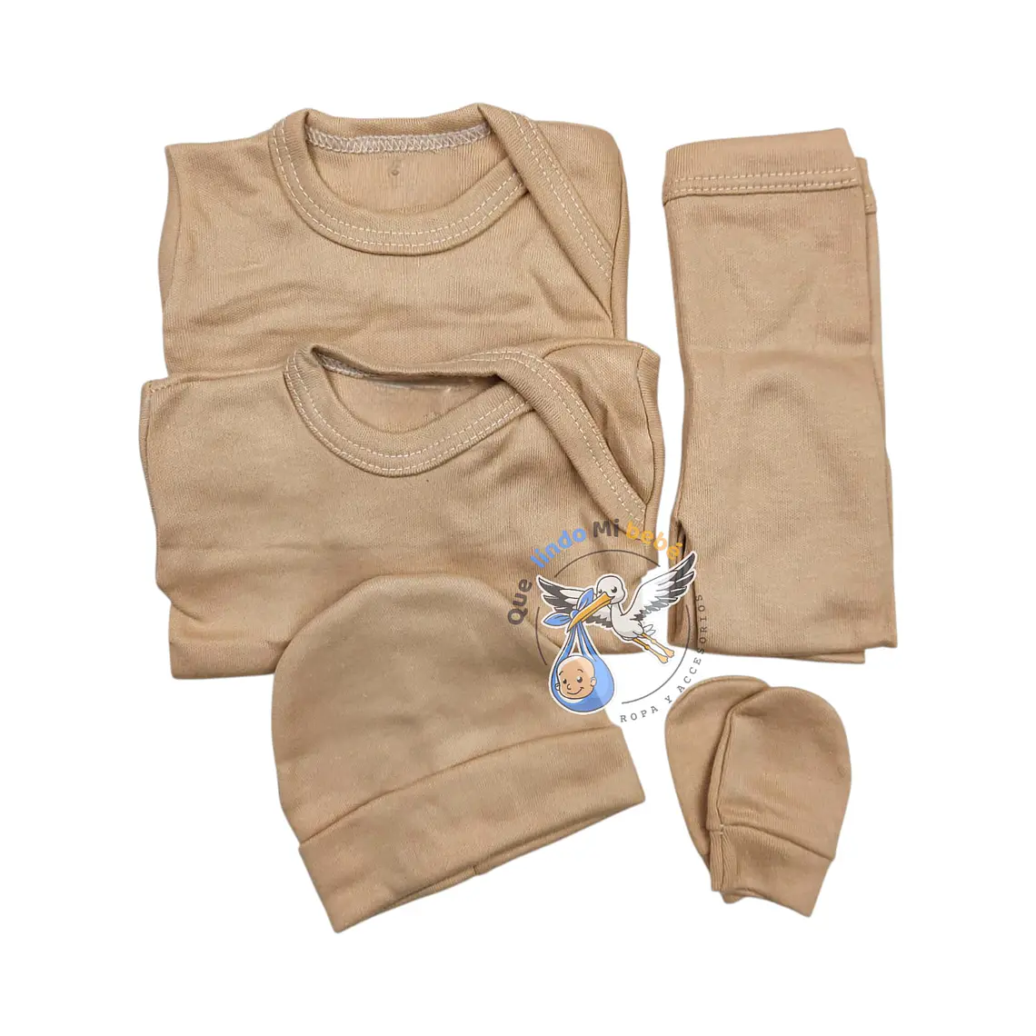 Ajuar 5 Piezas Liso Talla Prematuro Beige 1