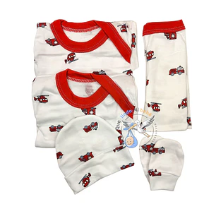 Ajuar 5 Piezas con Diseño Talla 0/3 Meses Blaco/Rojo Bombero