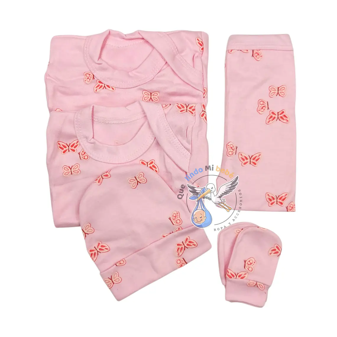 Ajuar 5 Piezas con Diseño Talla 0/3 Meses Rosado Mariposa 1