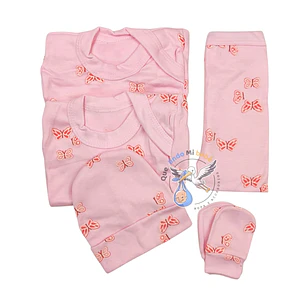 Ajuar 5 Piezas con Diseño Talla 0/3 Meses Rosado Mariposa