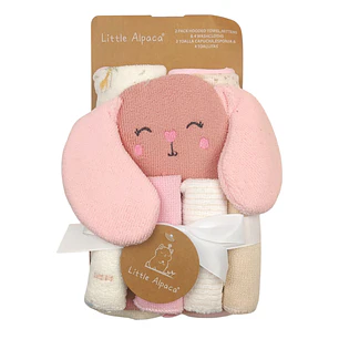 Pack 2 Toallas Capuchas + 4 Toallitas de Limpieza + Guante Esponja Conejita Rosado Claro