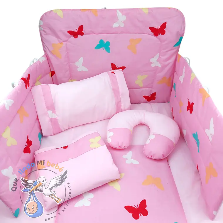 Set Para Cuna Estandar Rosado Mariposas 1