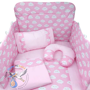 Set Para Cuna Estandar Rosado Nubes