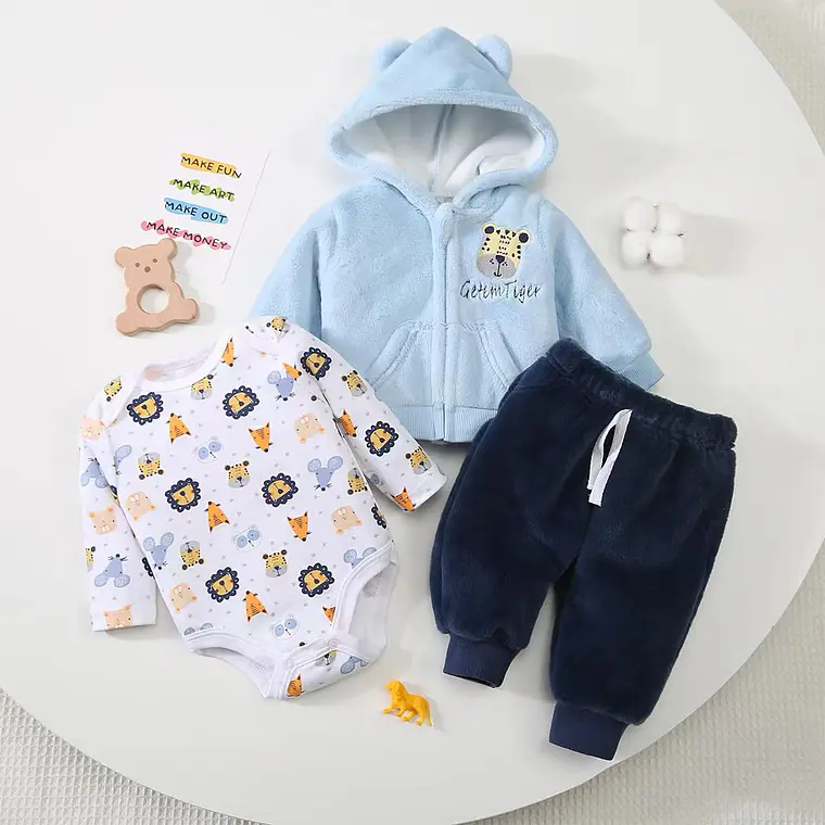Set Buzo 3 Piezas Plush Forrado 0/3 Meses Tigre 1