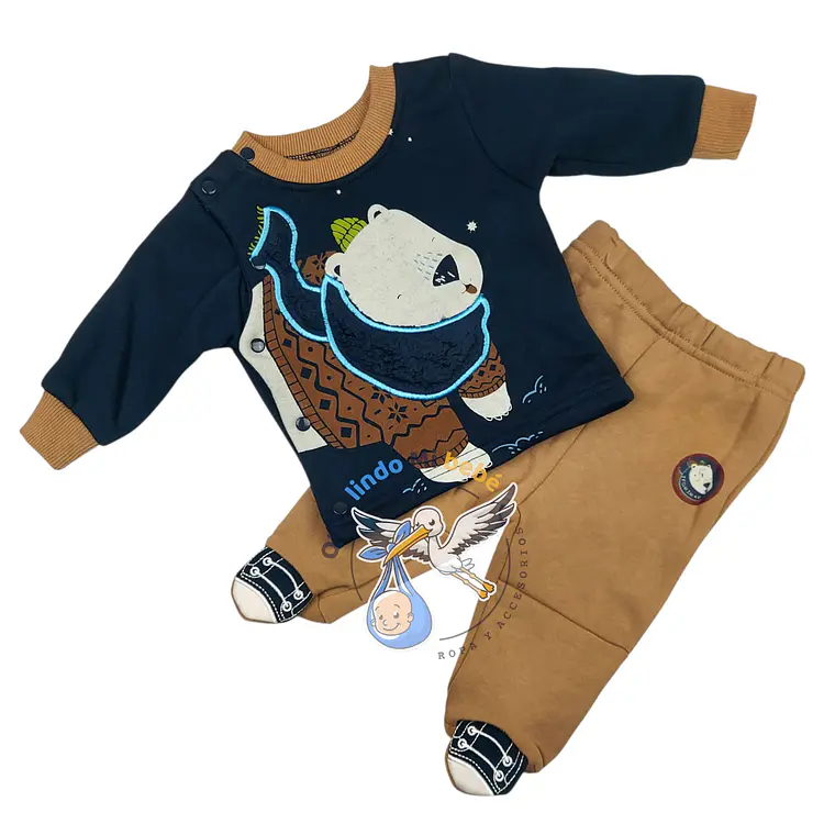 Conjunto 2 piezas 3/6 Meses Osito Azul/Cafe 1