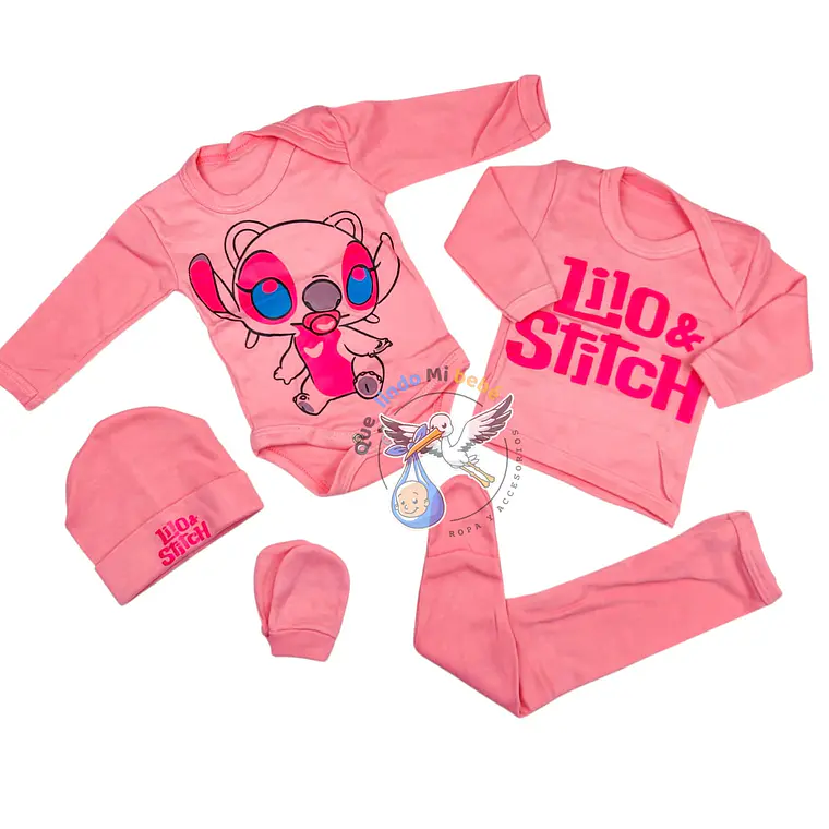 Ajuar Stitch Niña 5 Piezas 0/3 Meses Rosado 1