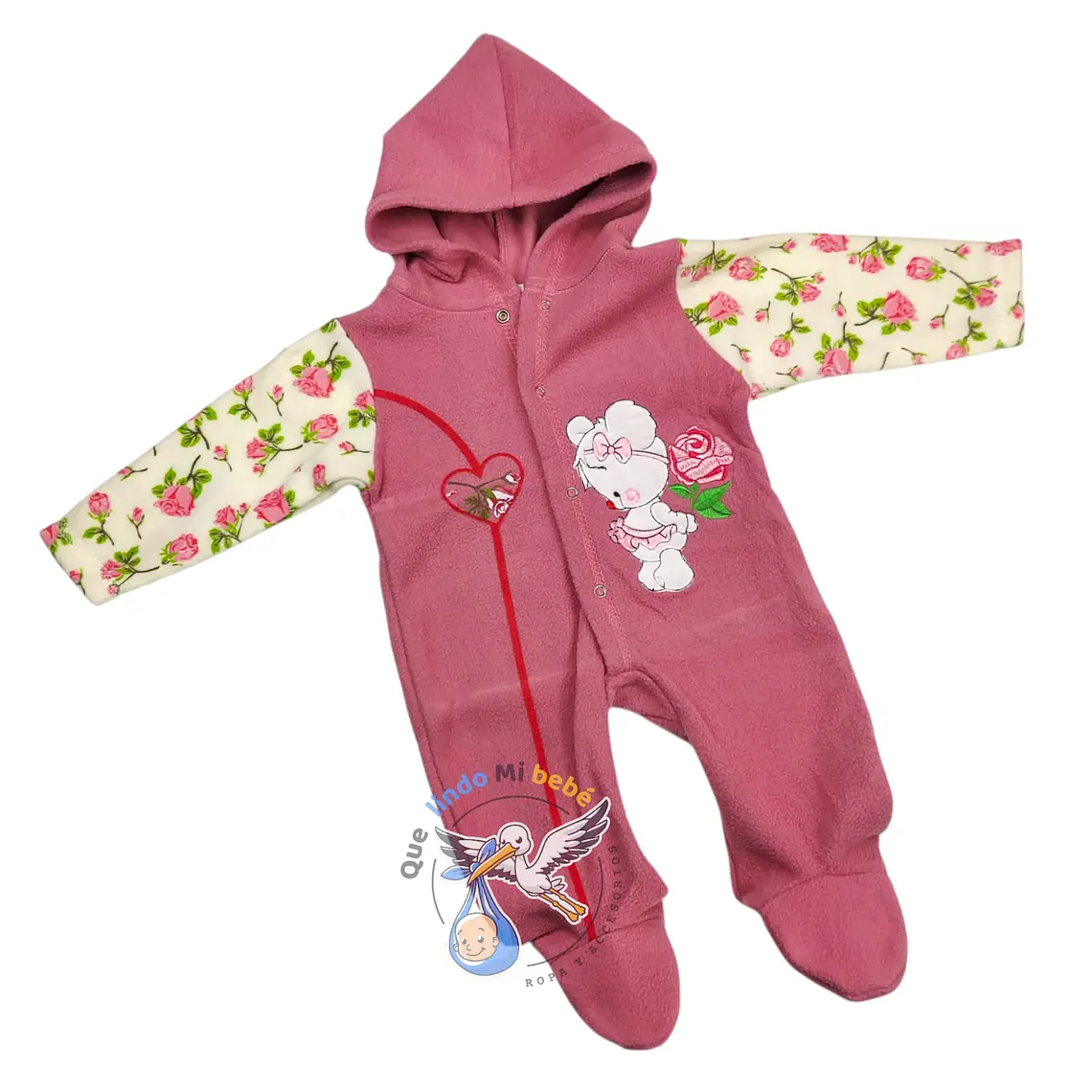 Osito Micropolar 1 Pieza 0/3 Meses Corazon Palo Rosa 1