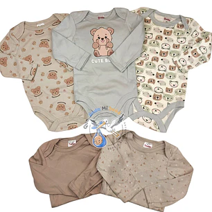 Set 5 Bodys Manga Larga 6/9 Meses Osito