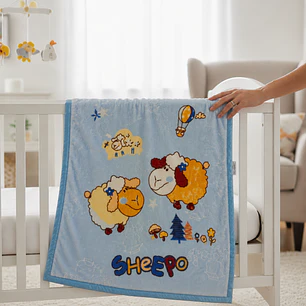 Frazada Doble Plush Grande Ovejitas Celeste