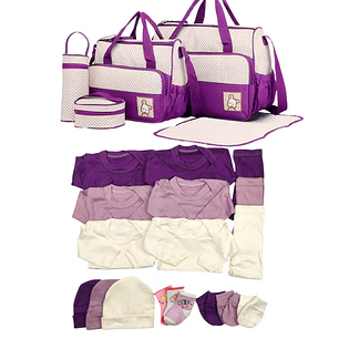 Pack Bolso 5 Piezas + Ajuar 18 Piezas 0/3 Meses Morado