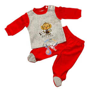 Osito Plush 2 Pieza 0/3 Meses Monito Gris/Rojo