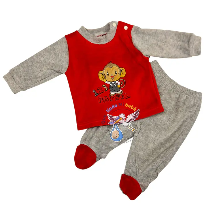 Osito Plush 2 Pieza 0/3 Meses Monito Rojo/Gris 1