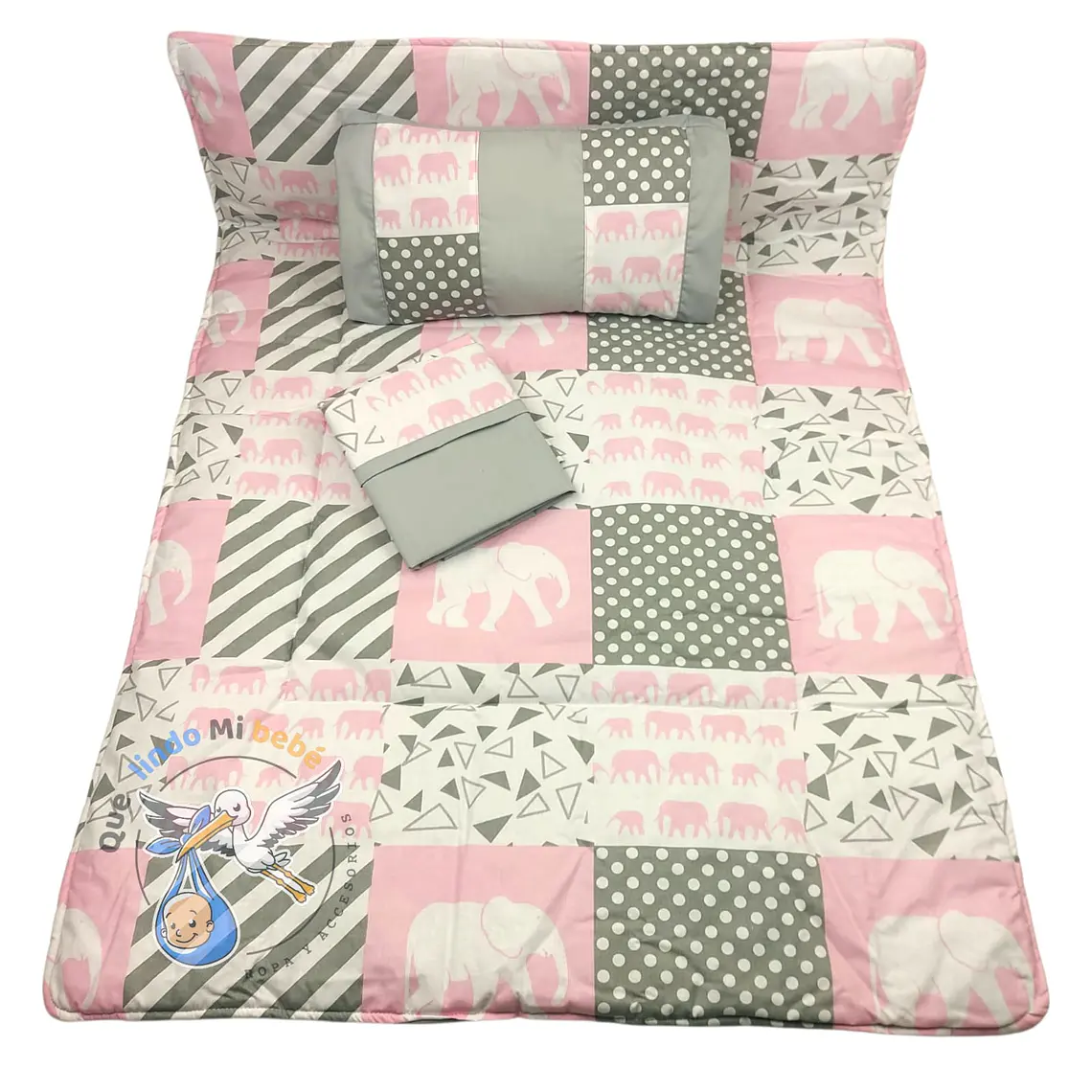 Set Para Cuna Colecho Gris/Rosado Elefante 1