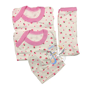 Ajuar 4 Piezas con Diseño Talla 3/6 Meses Blanco/Rosado Frutilla