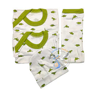 Ajuar 4 Piezas con Diseño Talla 3/6 Meses Blanco/Verde Dinosaurios