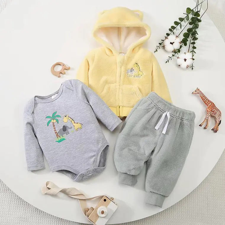 Set Buzo 3 Piezas Plush Forrado 0/3 Meses Jirafa 1