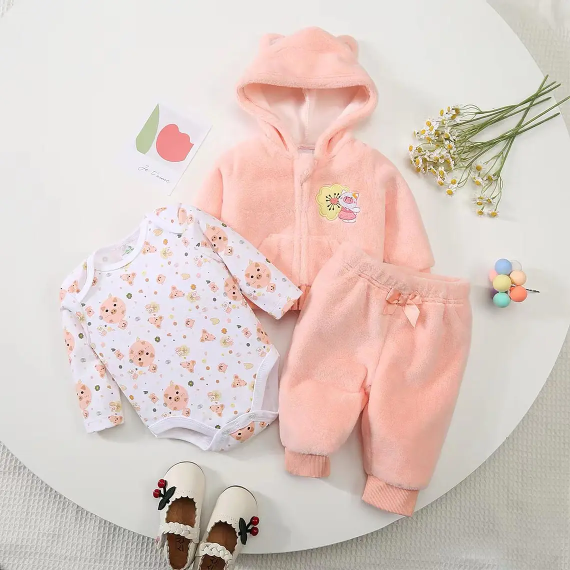 Set Buzo 3 Piezas Plush Forrado 9/12 Meses Cerdita 1