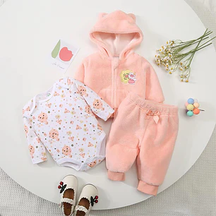 Set Buzo 3 Piezas Plush Forrado 9/12 Meses Cerdita