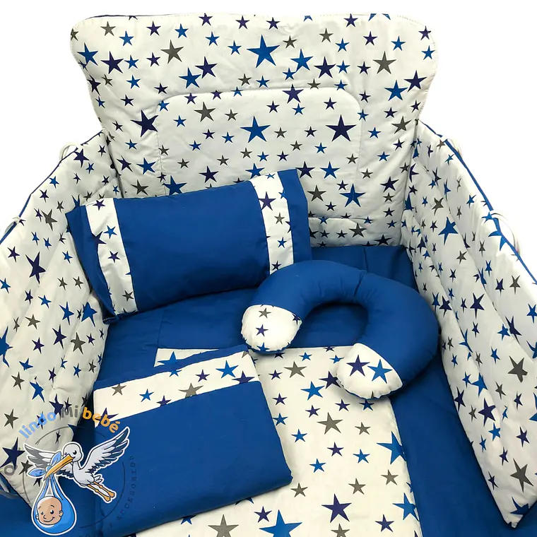 Set Para Cuna Estandar Azul Estrellas 1