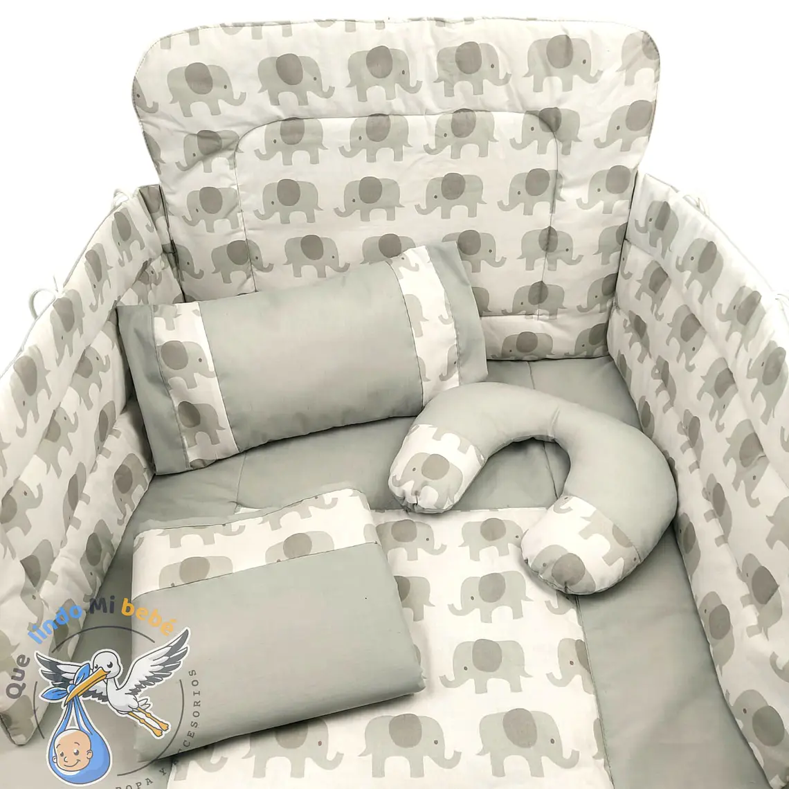 Set Para Cuna Estandar Gris Elefante 1