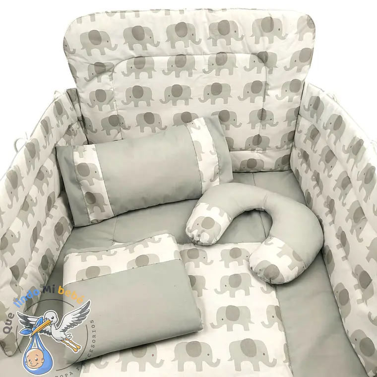 Set Para Cuna Estandar Gris Elefante 1