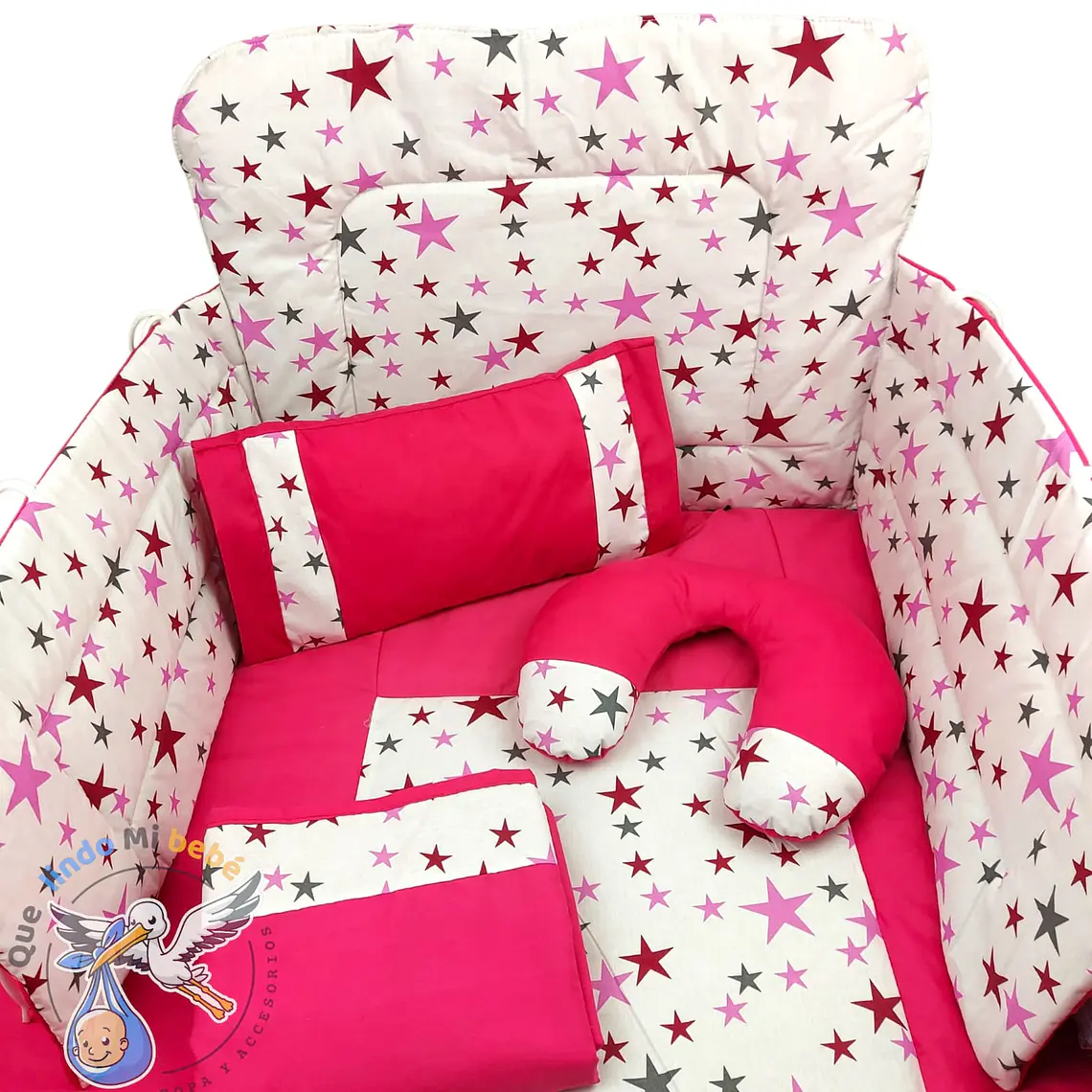 Set Para Cuna Estandar Fucsia Estrellas 1