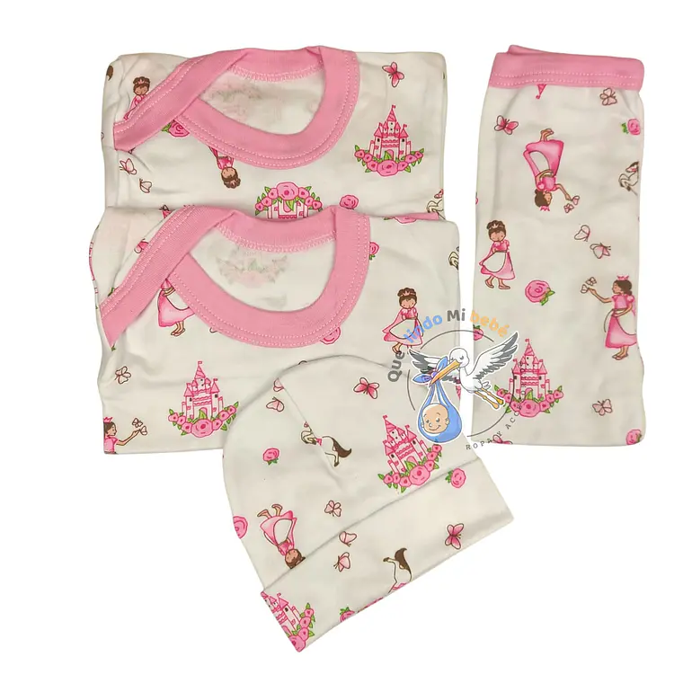 Ajuar 4 Piezas con Diseño Talla 3/6 Meses Blanco/Rosado Princesa 1
