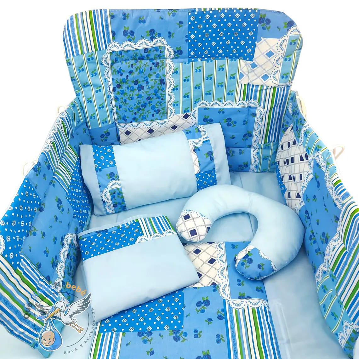 Set Para Cuna Estandar Celeste Diseño 1