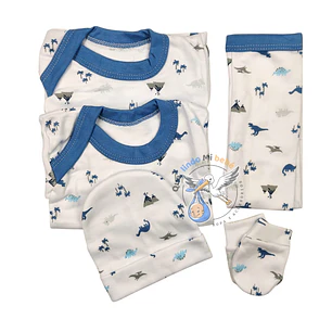Ajuar 5 Piezas con Diseño Talla 0/3 Meses Blanco/Azul Dinosaurio