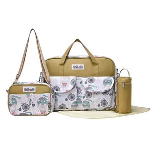 Bolso Maternal 4 Piezas Diseño Blanco/Cafe
