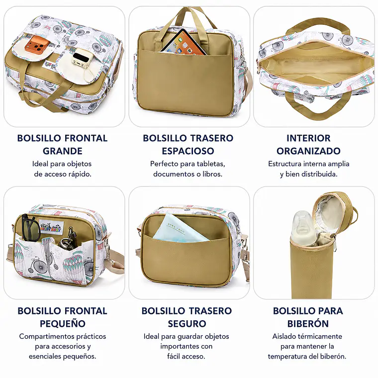 Bolso Maternal 4 Piezas Diseño Blanco/Verde 2