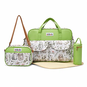 Bolso Maternal 4 Piezas Diseño Blanco/Verde
