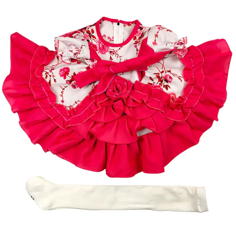 Vestido Huasita + Panty 0/6 Meses Floreado Fucsia 2
