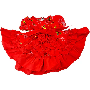 Vestido Huasita + Panty 6/12 Meses Floreado Rojo