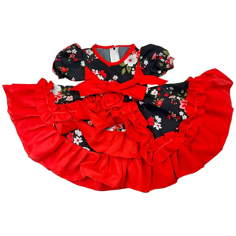 Vestido Huasita + Panty 6/12 Meses Flores Negro/Rojo 1
