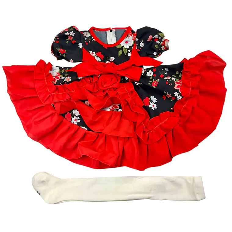 Vestido Huasita + Panty 6/12 Meses Flores Negro/Rojo 2
