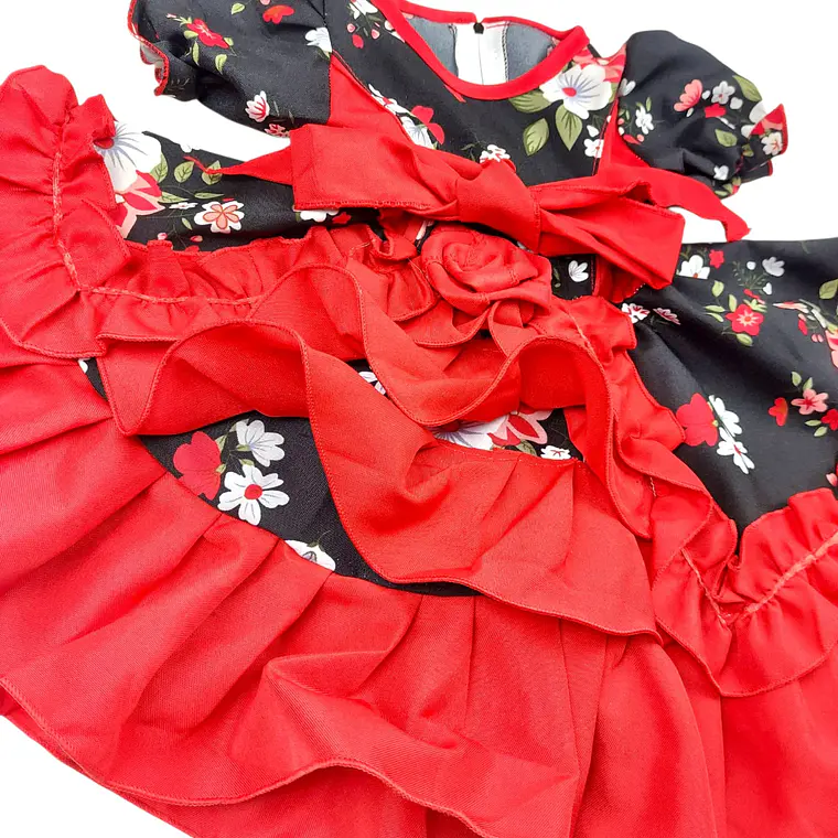 Vestido Huasita + Panty 6/12 Meses Flores Negro/Rojo 3